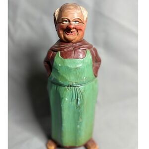 Rare Hand Carved Wood Anri Monk with Glass Decanter Bottle Inside Reuge Musical